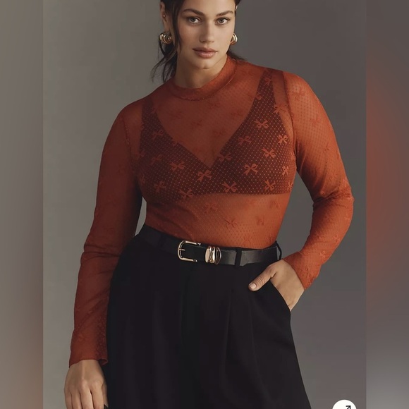 New w/ Tags NWT Anthropologie Maeve Bow Lace Turtleneck Elegant Lace Top Size XS - Picture 6 of 8